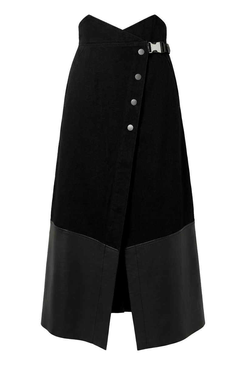 Wrap skirt in black denim/ecoleather